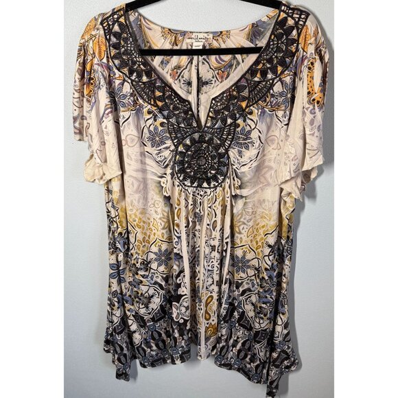 Y2K World Unity Women Embroidered Beaded Blouse 3X Boho Hippie Fairy Whimsy Goth - Picture 1 of 12